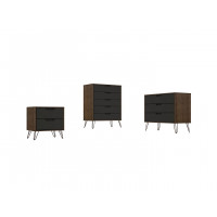 Manhattan Comfort 177GMC7 Rockefeller 3-Piece Nature and Textured Grey Dresser and Nightstand Set